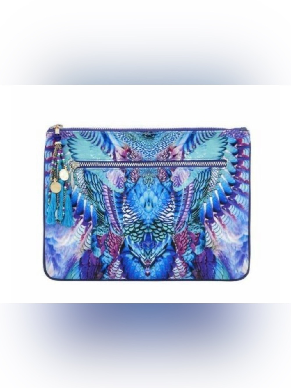 RARE Camilla โMoon Danceโ blue abstract small boho canvas clutch bag pouch sac